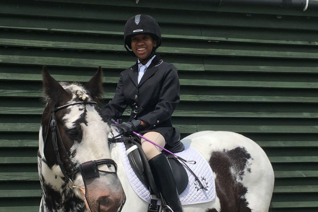 Laura riding her pony, Alfie