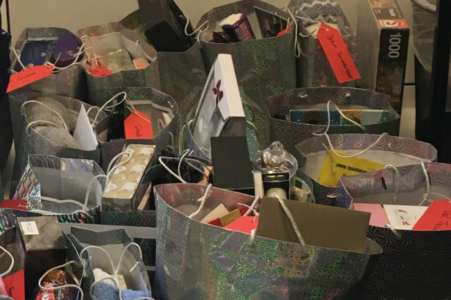 Collection of gift bags with donations