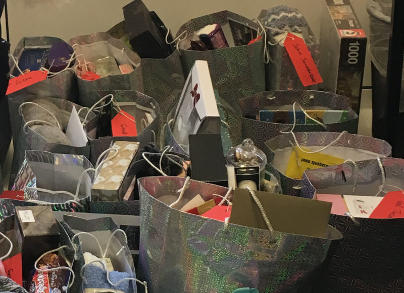 Collection of gift bags with donations