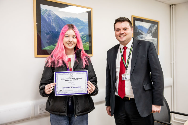 Reigate College student Gemma Heinrich awarded a Distinction in the British Mathematical Olympiad Round 1