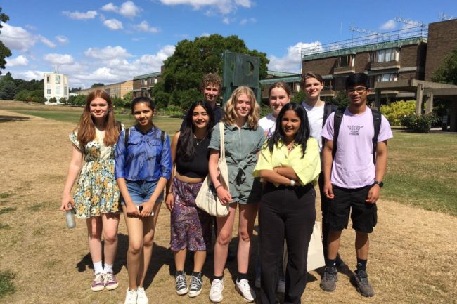 Group of Students outside Churchill College