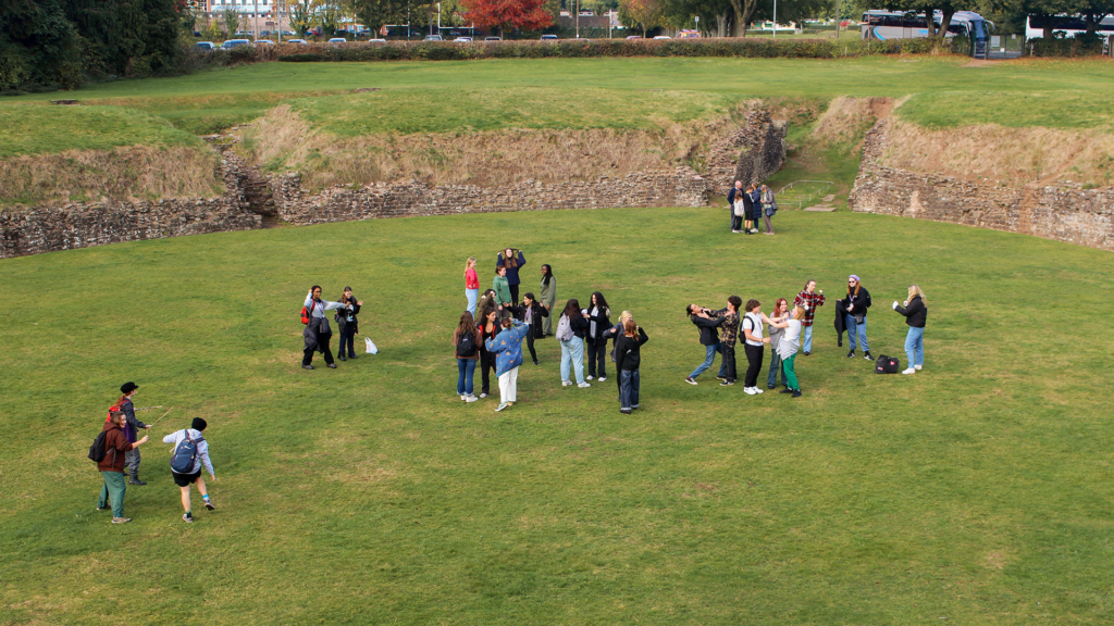 Students at the Caerleon Amphitheatre