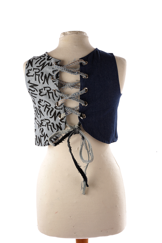 Denim waistcoat with lace up detailing
