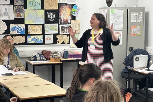 Dr Clare Rowan presenting to students