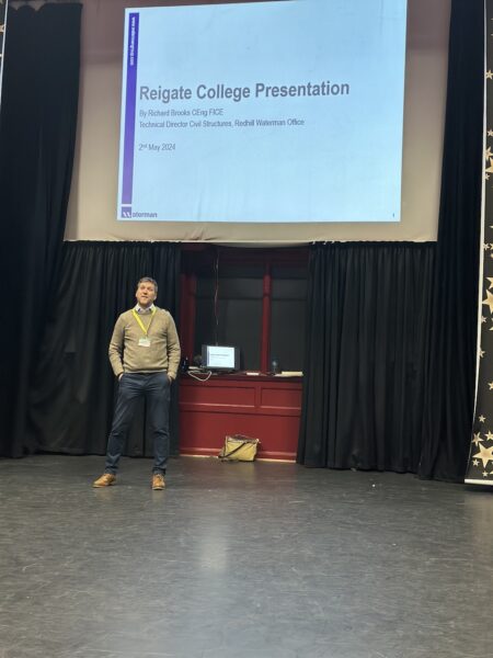 Richard presenting to students in the Rispoli Theatre