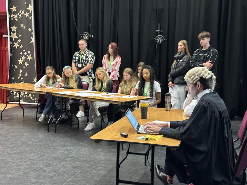 Students taking part in a mock cross-examination