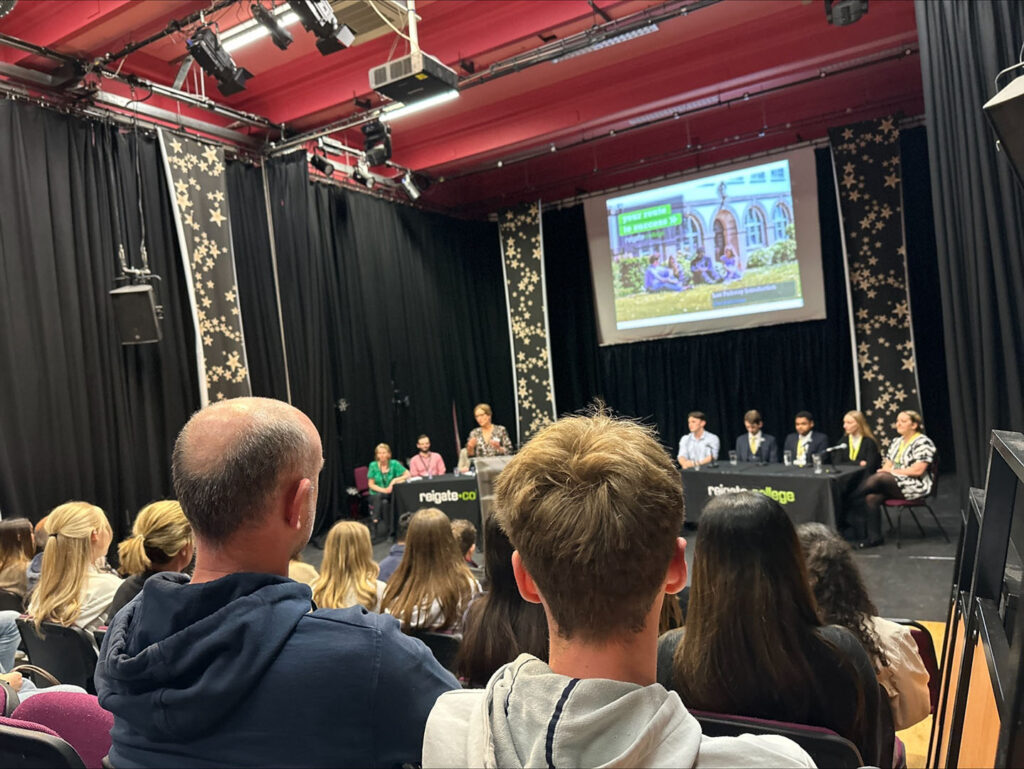 Students listening to law pathway presentations