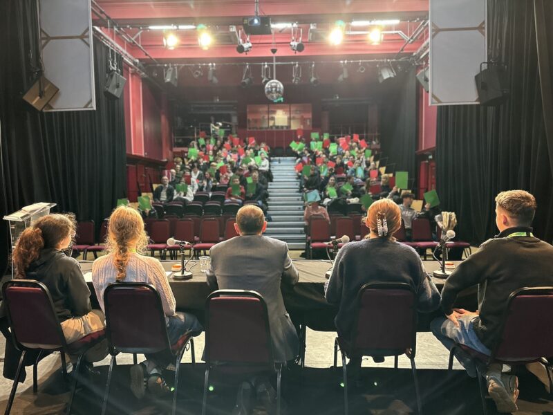 The Politics Applicants Event panel and audience members in the Rispoli Theatre