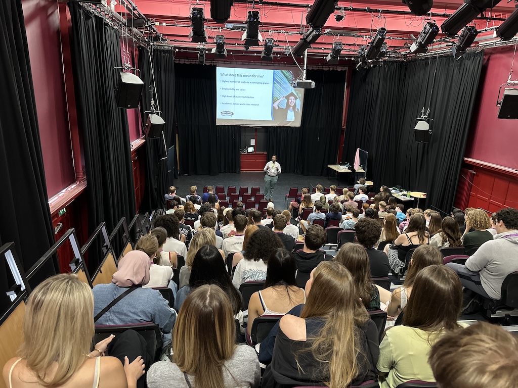 Lower Sixth Students listening to the talk given by visiting universities