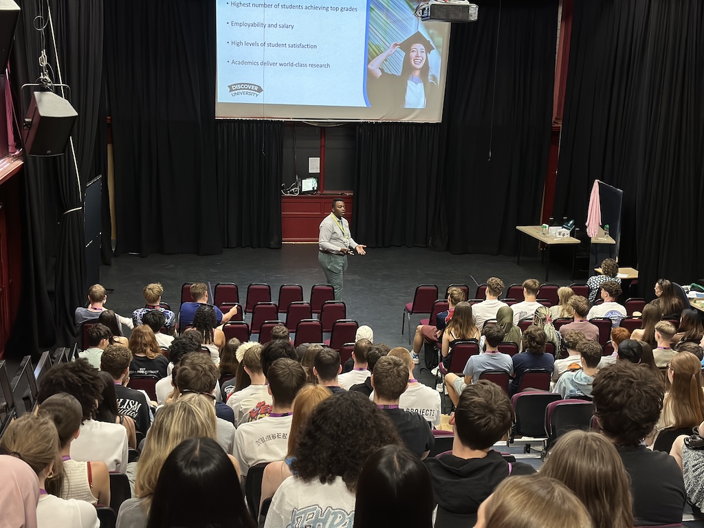 Lower Sixth Students listening to the talk given by visiting universities