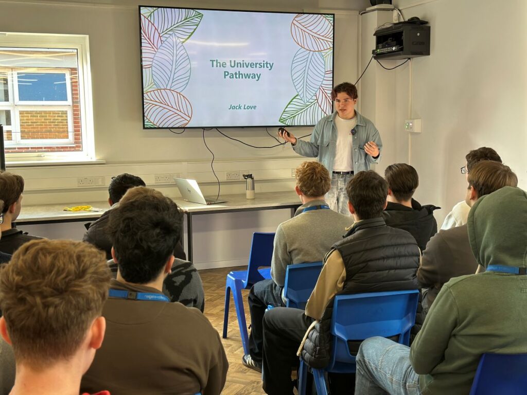 Jack Love presenting to the students