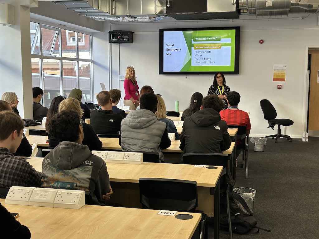 Students attending a talk in the ILC building