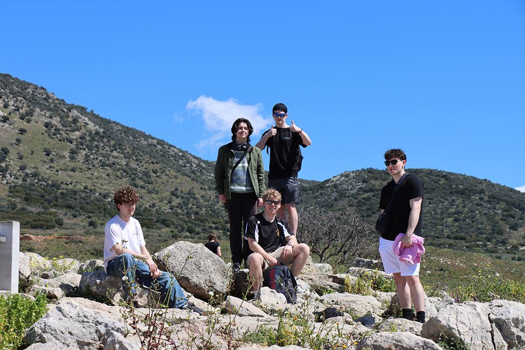 Students on the hillside at Mycenae