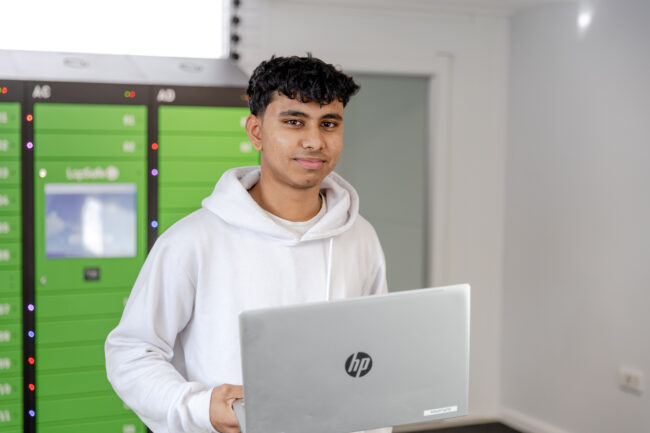 Rafi with his laptop