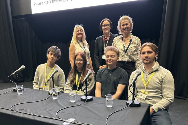 Staff and panellists on stage at the Apprenticeship and Employment event