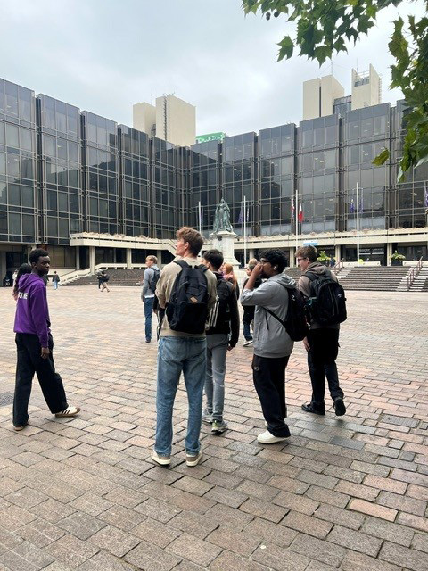 Students in the grounds of Portsmouth University